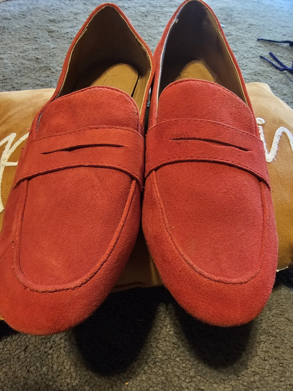 J.Crew Red Orange Suede Penny Loafers Women’s 5.5